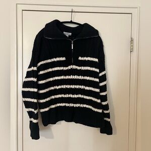 Navy/Cream Quarter Zip Striped Pullover Sweater, size 1x | La Ligne x Target